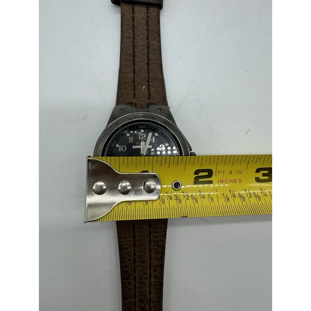 Timex Expedition Indiglo Mens Watch Brown Leather Strap Gunmetal Case WR 100M
